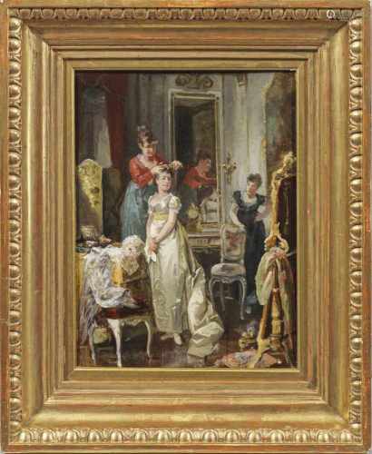 Karl Herpfer(1836 Dinkelsbühl - 1897 München)Die Braut wird mit einem Blütenkranz für die Hochzeit