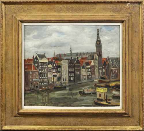 Max Liebermann(1847 Berlin - 1935 ebenda)Amsterdamer GrachtDas mit weich-pastosem Duktus ausgeführte