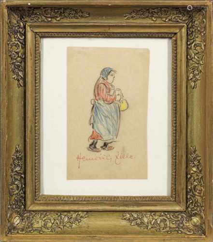 Heinrich Zille(1858 Radeburg - 1929 Berlin)Frau mit BiergläsernUm 1910 entstandene Zeichnung, bei