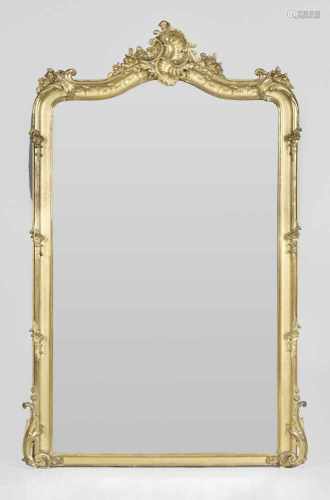 Großer Belle Epoque Trumeau-SpiegelHolz, geschnitzt, gefasst und vergoldet. Hochrechteckige,