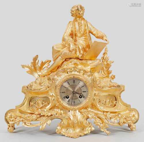 Louis Philippe-FigurenpenduleBronze, vergoldet. Vollplastische Darstellung eines jungen Künstlers