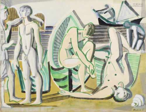 Edvard Frank(1909 Korschenbroich - 1972 Saarlouis)Badende am StrandSommerlich heiteres, in lichtem