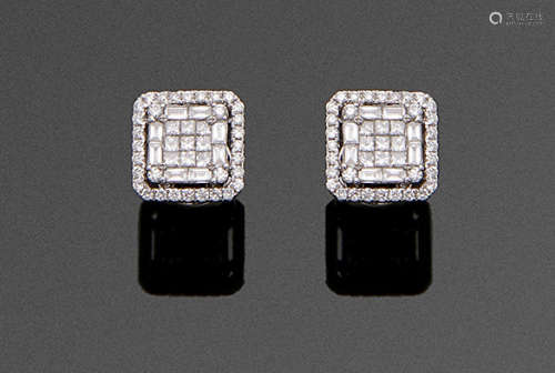 Paar hochfeine Diamant-OhrringeWeißgold, gest. 750. Besetzt mit Brillanten und Diamanten im