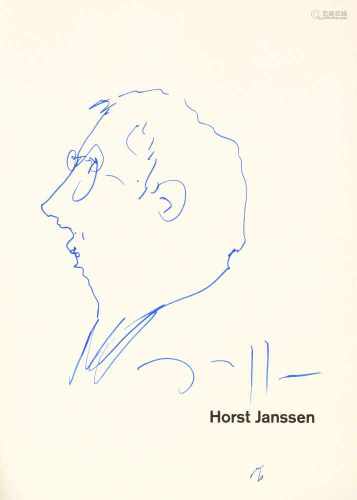 Horst Janssen(1929 Hamburg - 1995 ebenda)Selbstportät im ProfilMit blauer Tinte ausgeführte