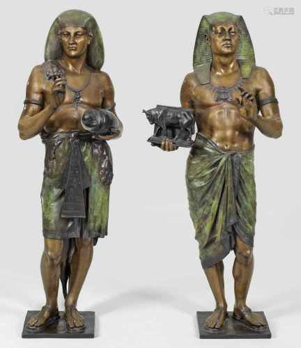 Emile Louis Picault(1833 Paris - 1915 ebenda) nachPaar Statuetten mit altägyptischem Priester und