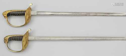 Zwei Säbel für MarineoffiziereRückenklinge aus Eisen mit fein geätztem Dekor aus bekröntem