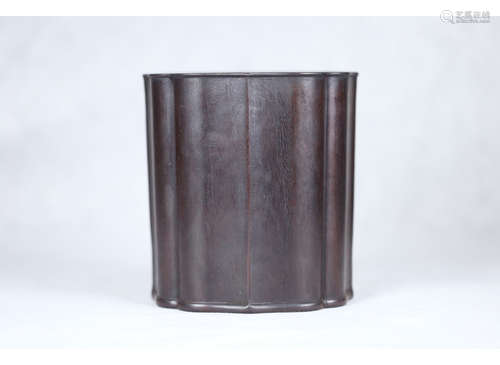 A Chinese Lobular Red Sandalwood Brush Pot