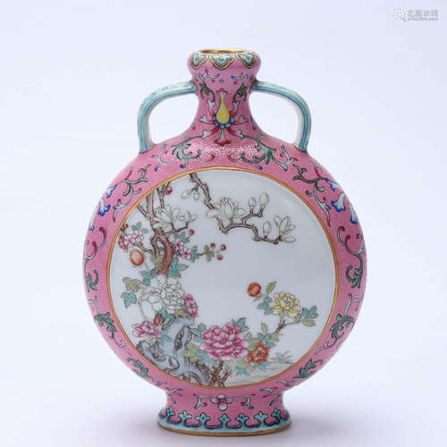 A Chinese Floral Porcelain Vase With Double Ears