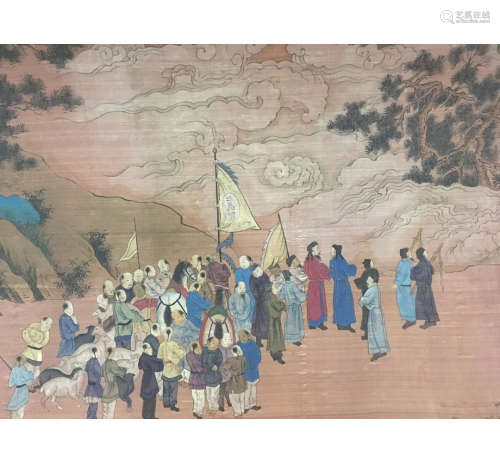 A Chinese Figures Silk Scroll, Qiuying Mark