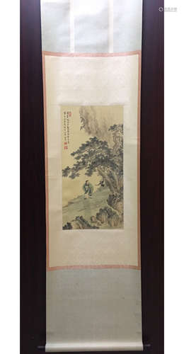 A Chinese Figure Silk Scroll, Pu Ru Mark