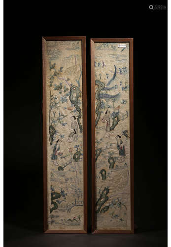 A Pair of Chinese Lanscape Yellow Land Hanging Screen