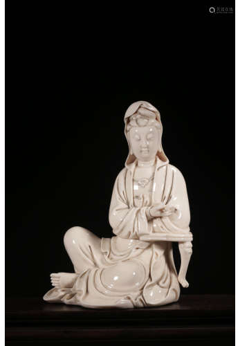 A Chinese Porcelain Guanyin Seated Statue, He Chaozong Mark