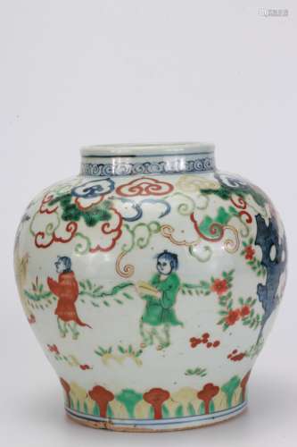 A Chinese Multi-colored Blue and White Porcelain Jar