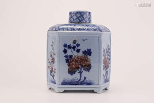 A Chinese Blue and White Underglazed Red Porcelain Caddy