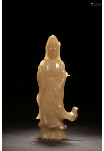 a Chinese Hetian Jade Guanyin Statue 