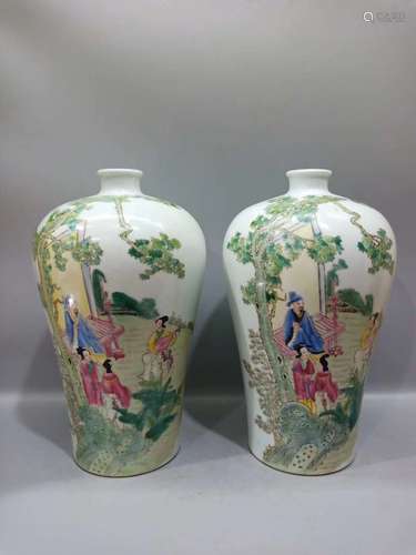 A Pair of Chinese Famille Rose Porcelain Plum Vases