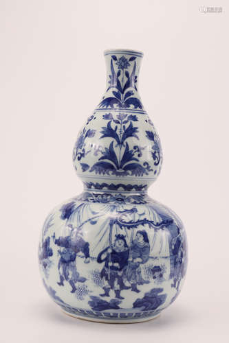 A Chinese Blue and White Porcelain Gourd-shaped Vase