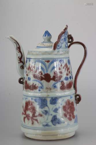 A Chinese Blue and White Underglazed Red Porcelain Pot