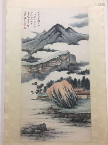 A Chinese Landscape Scroll Painting,Zhang Daqian Mark
