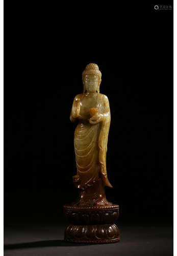 A Chinese Carved Hetian Jade Sakyamuni Statue