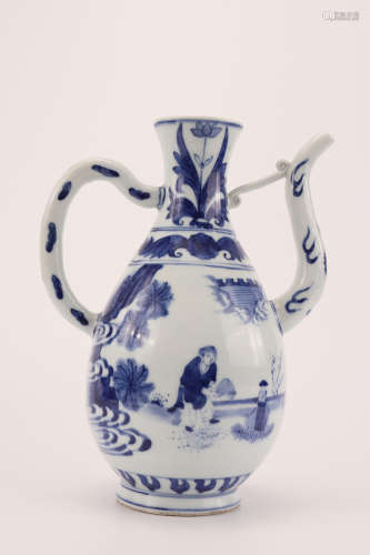 A Chinese Blue and White Porcelain Pot with Handle