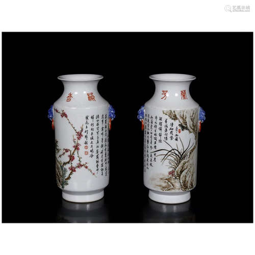 A Pair of Chinese White Glaze Porcelain Vases