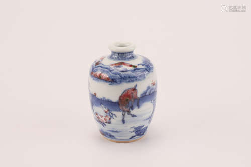 A Chinese Blue and White Underglazed Red Porcelain Snuff Bottle