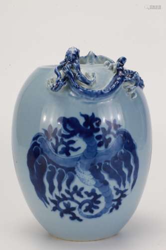 A Chinese Blue Glazed Blue and White Porcelain  Water Pot