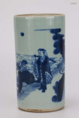 A Chinese Blue and White Porcelain Brush Pot