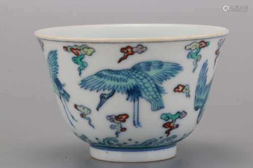A Chinese Crane Pattern Porcelain Cup