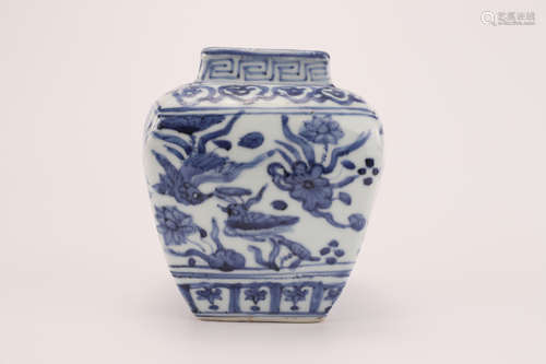 A Chinese Blue and White Porcelain Square Jar