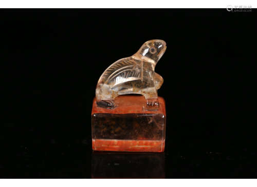 A Chinese Tortoise Carved Crystal Seal
