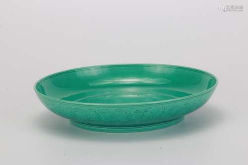 A Chinese Carved Green Glaze Porcelain Plate