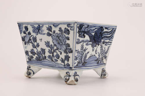 A Chinese Blue and White Porcelain Square Incense Burner