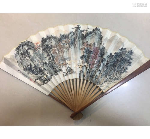 A Chinese Folding Fan, Painting by Pu Ru, Wu Huanyuan Inscription