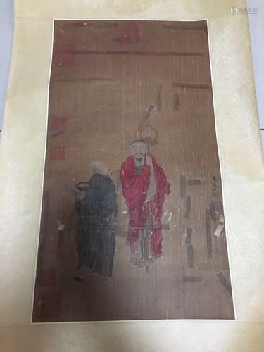 A Chinese Figure Silk Scroll, Wu Daozi Mark