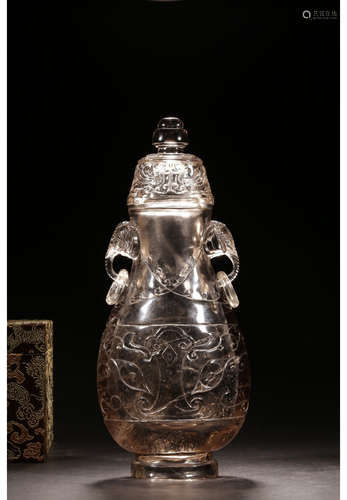 A Chinese Carved Natrual Crystal Vase with Double Ears