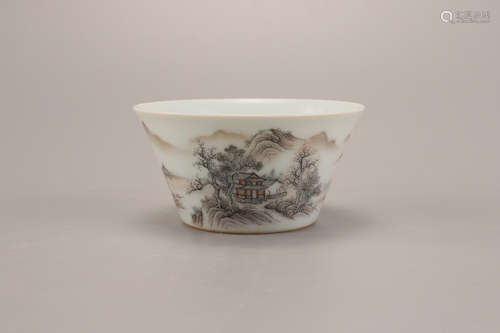 A Chinese Landscape Printed Porcelain Cup