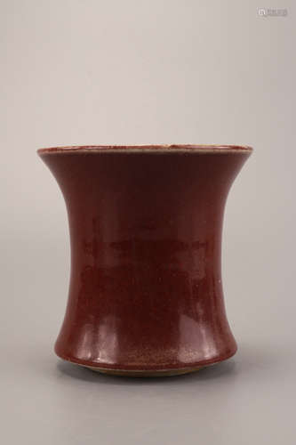 A Chinese Red Glaze Porcelain Brush Pot