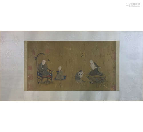 A Chinese Figure Silk Scroll, Liu Guandao Mark