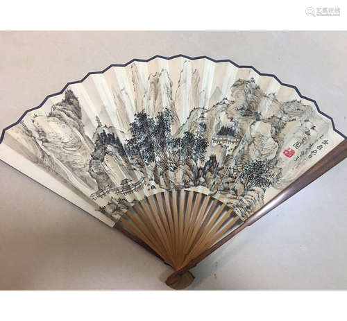 A Chinese Folding Fan, Painting by Chen Banding,Mei Lanfang Inscription