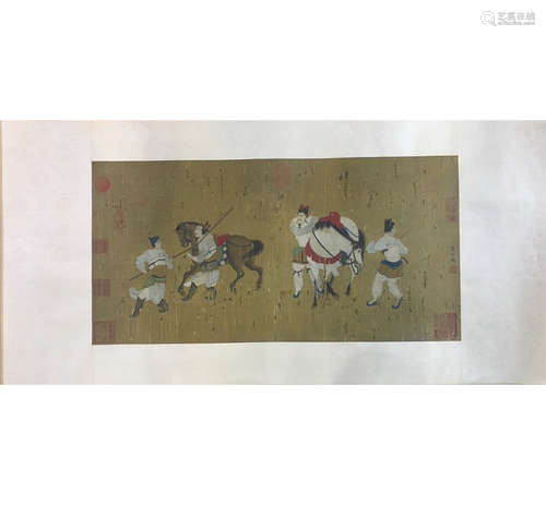 A Chinese Figure Silk Scroll, Li Gonglin Mark