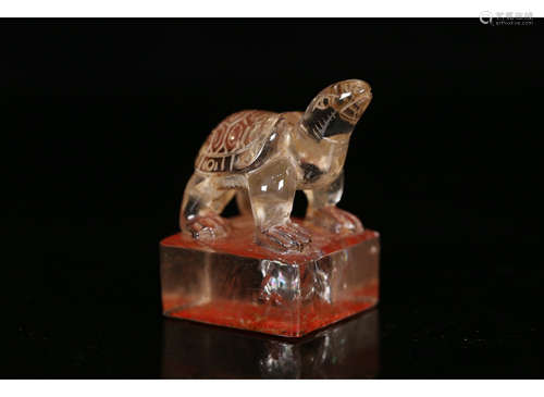 A Chinese Tortoise Carved Crystal Seal