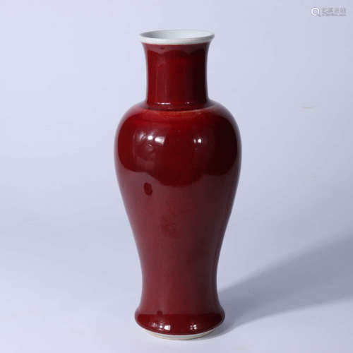 A Chinese Red Glazed Porcelain Guanyin Vase