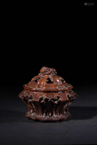 A Chinese Carved Boxwood Incense Burner