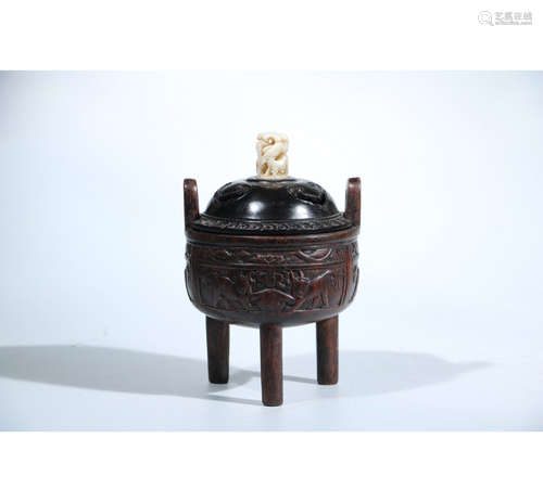 A Chinese Carved Beast Eaglewood Incense Burner