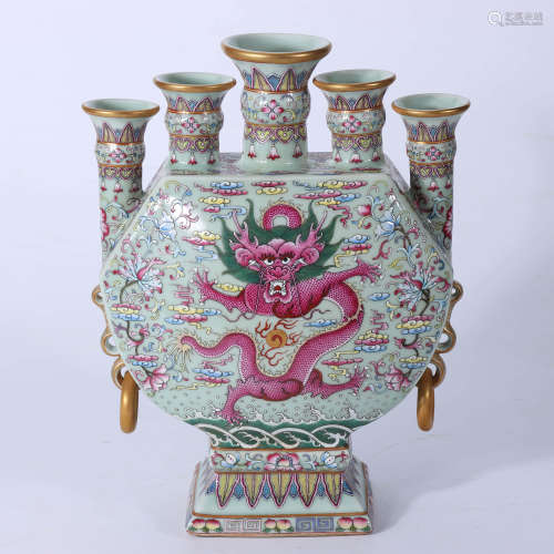 A Chinese Dragon Pattern Celadon Glazed Porcelain Vase