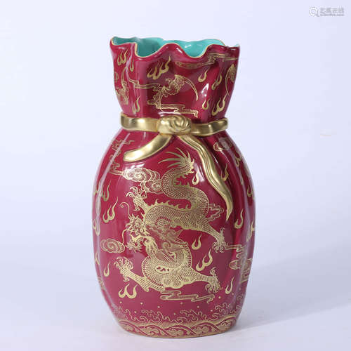 A Chinese Dragon Pattern carmine Glazed Porcelain Lucky Bag