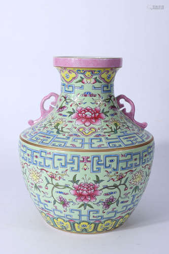 A Chinese Floral Porcelain Vase With Double Ears