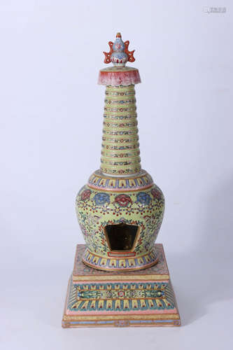 A Chinese Famille Rose Porcelain Buddha Tower